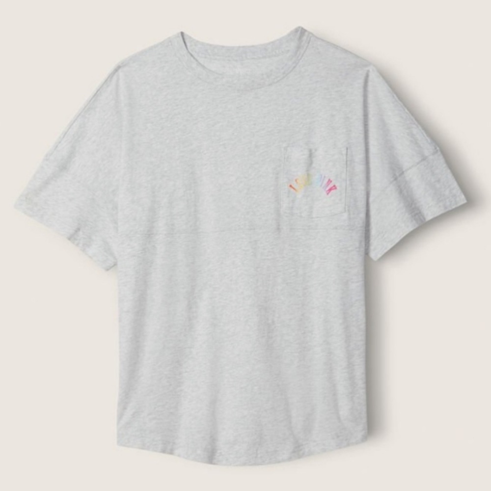 💗VS PINK NEON GREY RAINBOW OMBRE VARSITY SHORT SLEEVE CREW TEE - Picture 6 of 9